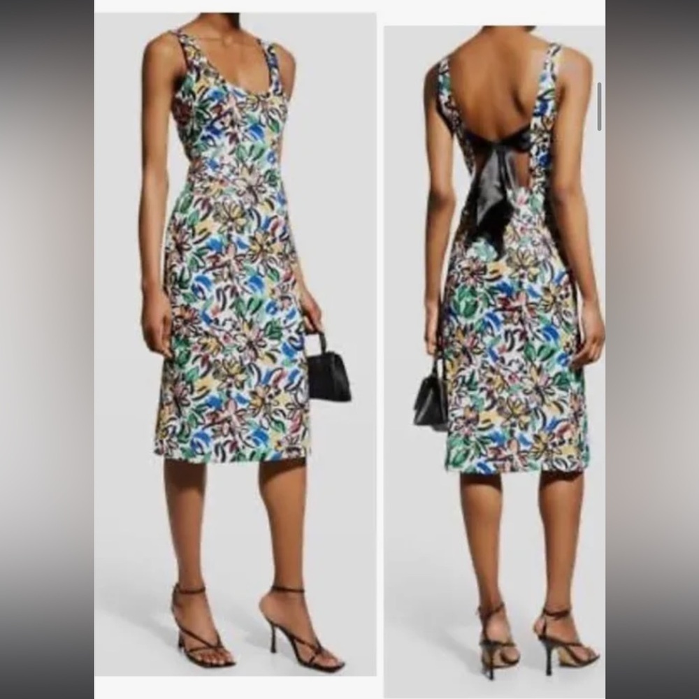 Aidan Mattox Stretch Floral Print Scoop Neck Sleeveless Tie Back Detail size 0